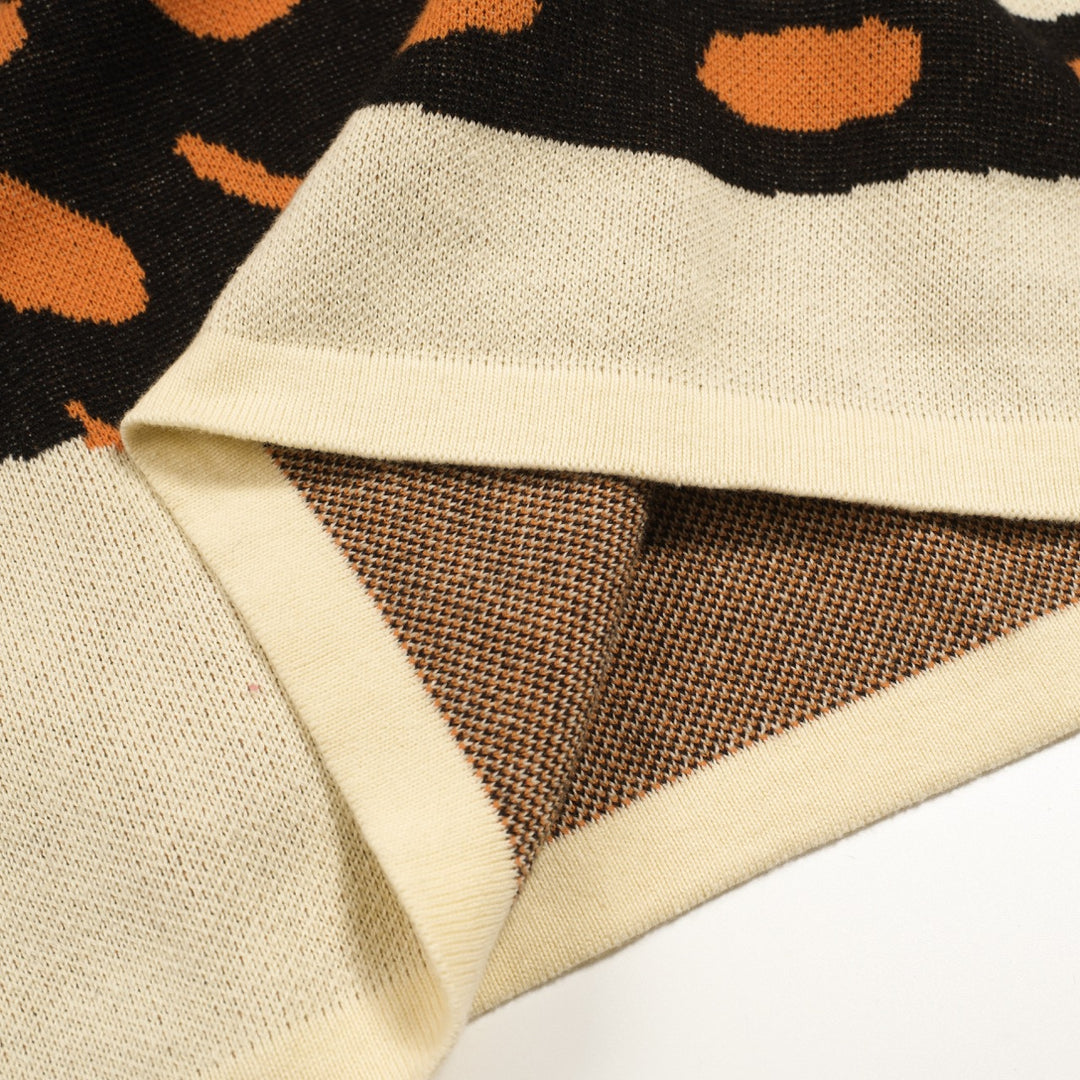 Witte abrikooskleurige cheetah retro gebreide damesrok