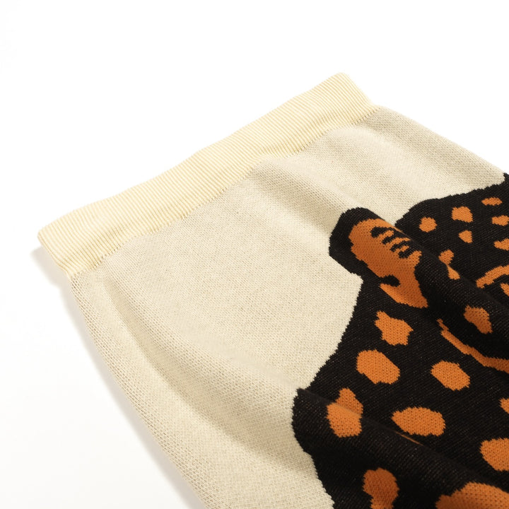 Witte abrikooskleurige cheetah retro gebreide damesrok