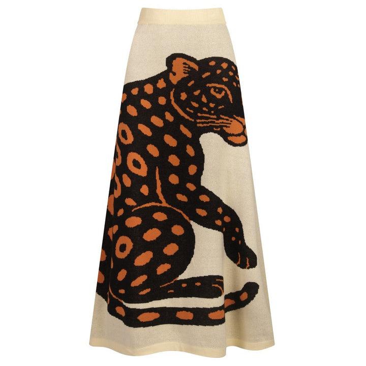 Witte abrikooskleurige cheetah retro gebreide damesrok