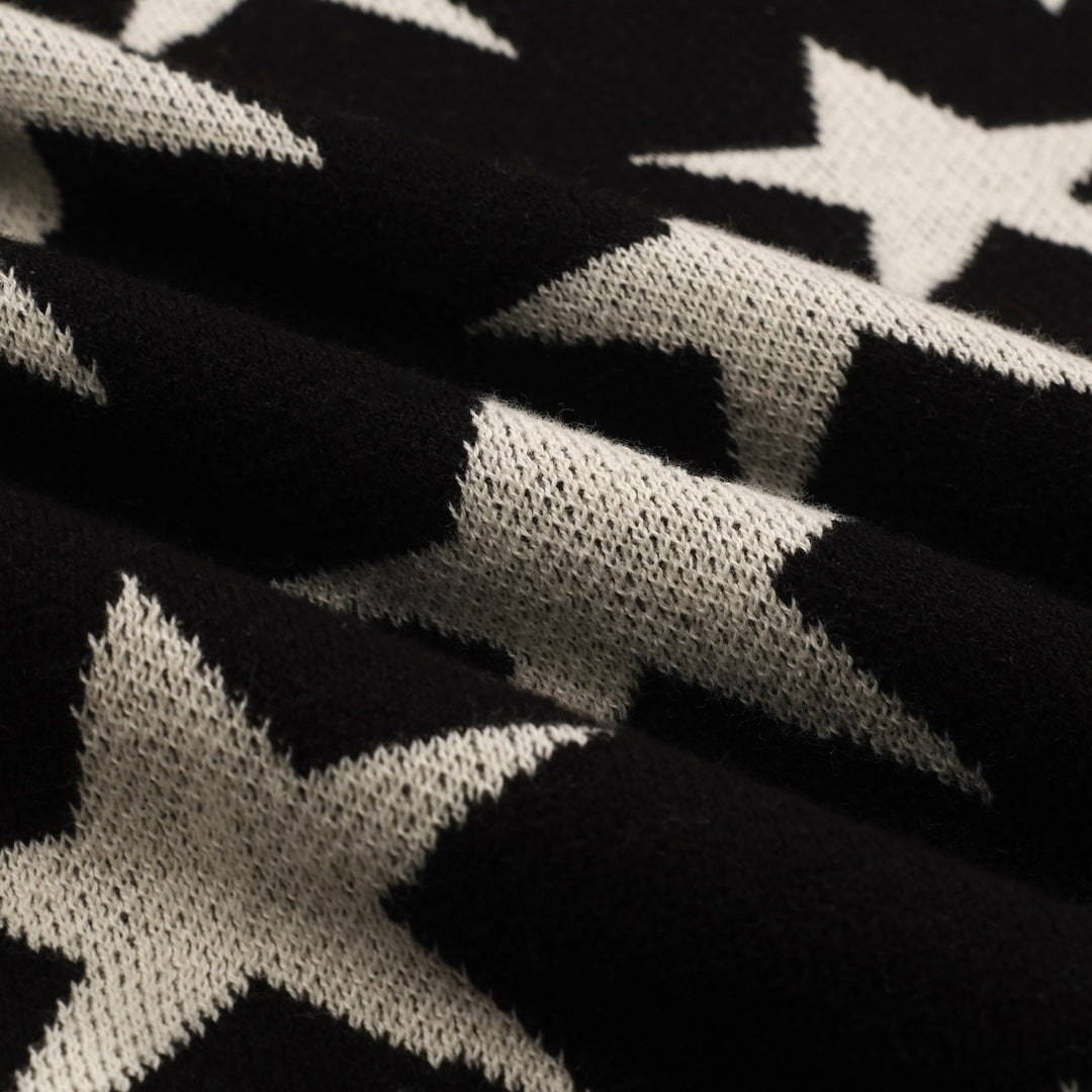 Women's black vintage star cheetah street fashion jacquard knit set
