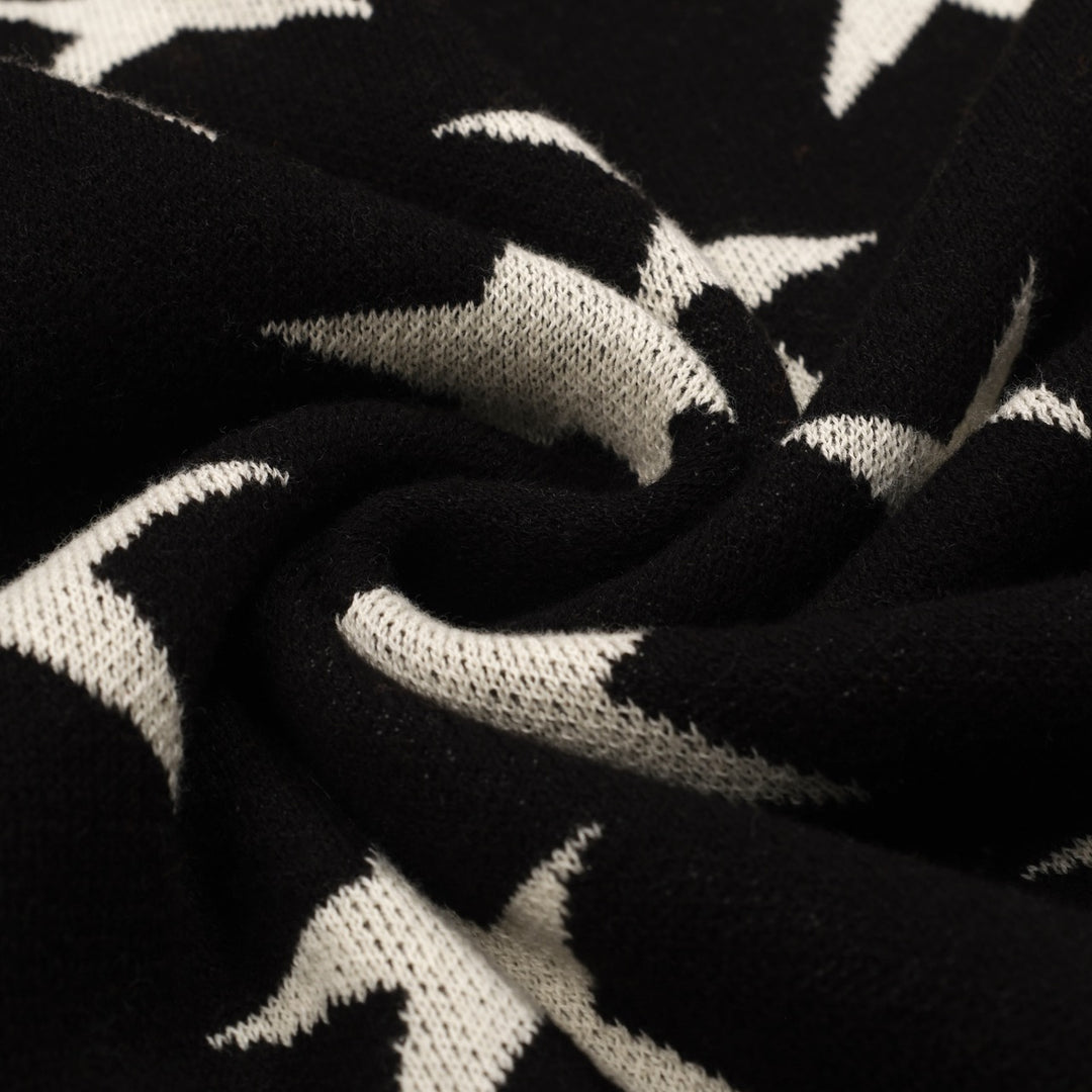 Women's black vintage star cheetah street fashion jacquard knit set