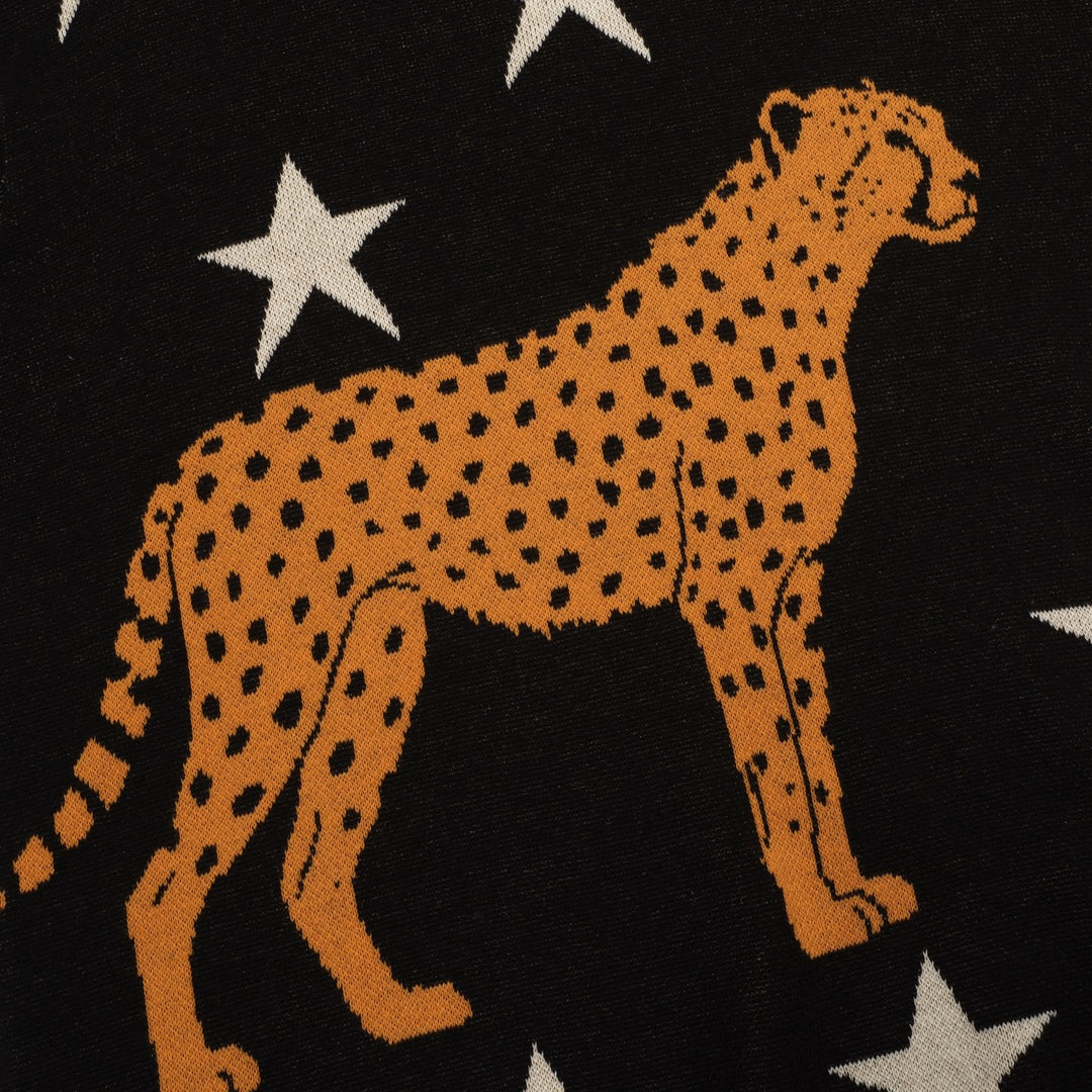 Women's black vintage star cheetah street fashion jacquard knit set