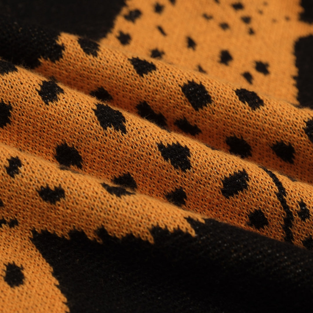 Women's black vintage star cheetah street fashion jacquard knit set