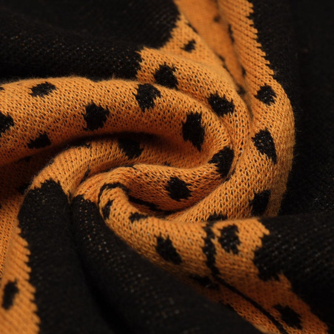 Women's black vintage star cheetah street fashion jacquard knit set