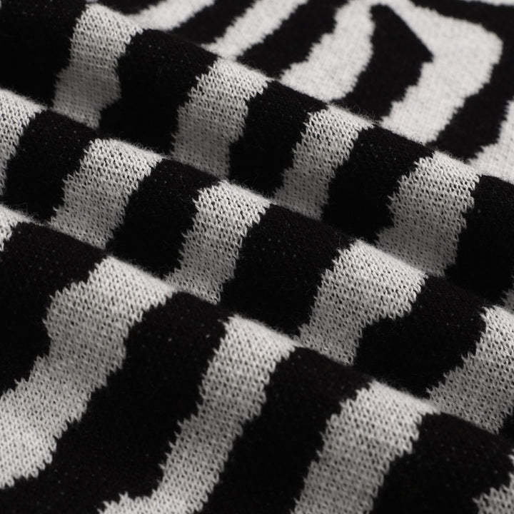 Women's black vintage striped small horse street fashion jacquard knit set