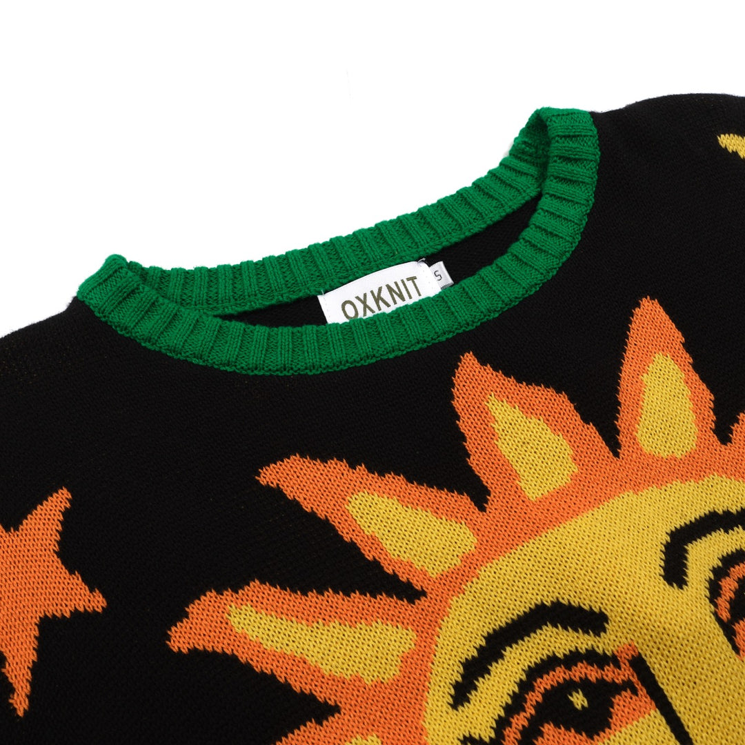 Men's vintage black sun graphic jacquard knitwear