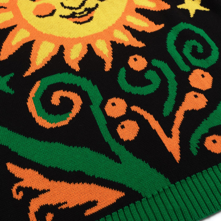 Men's vintage black sun graphic jacquard knitwear