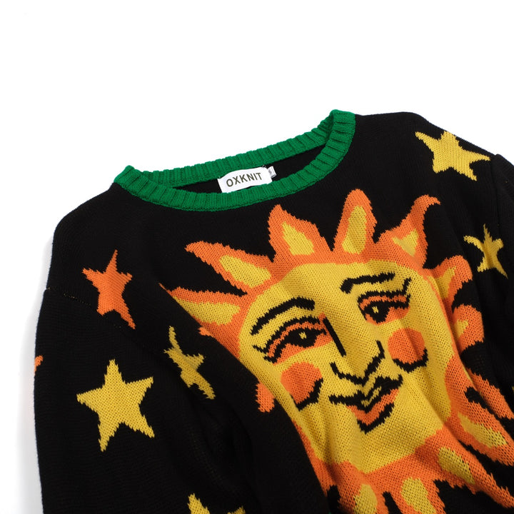 Men's vintage black sun graphic jacquard knitwear