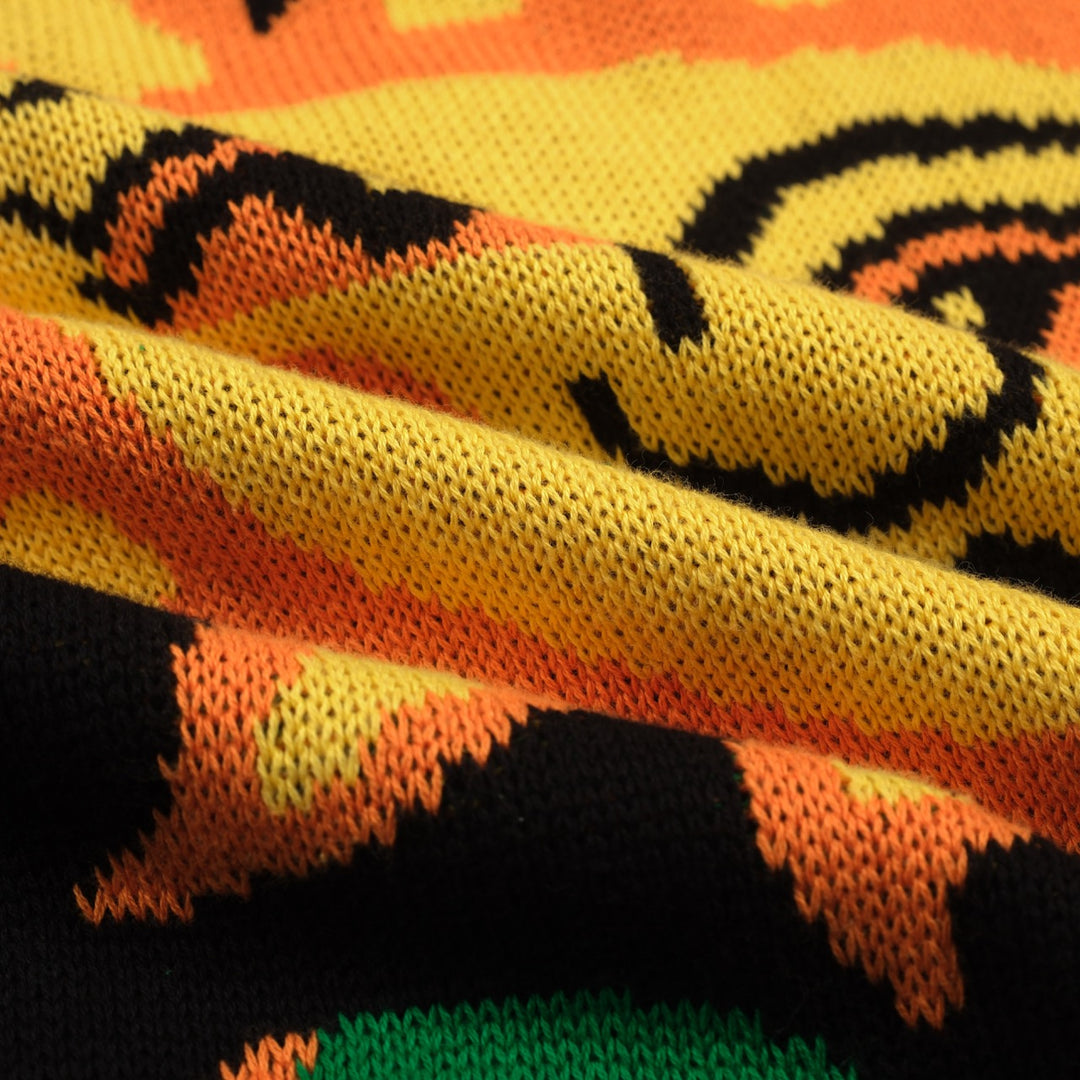 Men's vintage black sun graphic jacquard knitwear