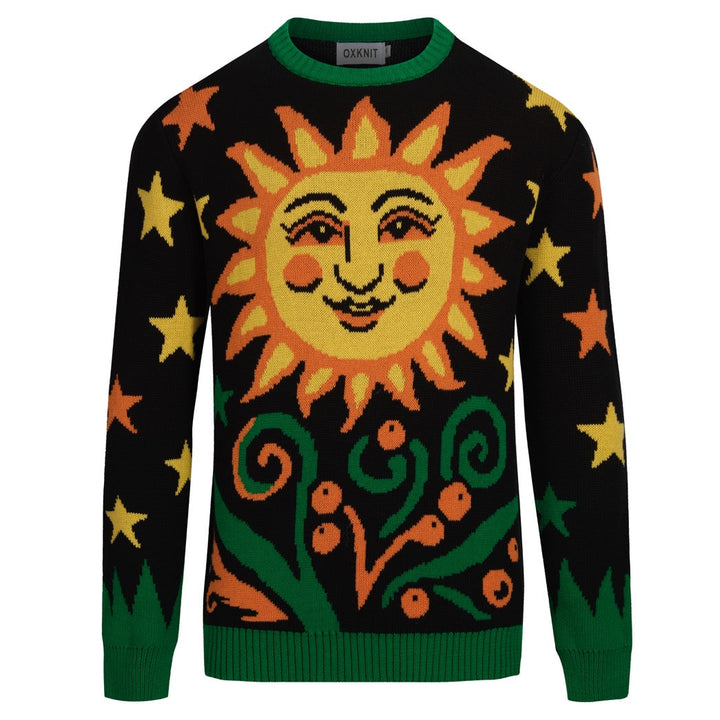 Men's vintage black sun graphic jacquard knitwear