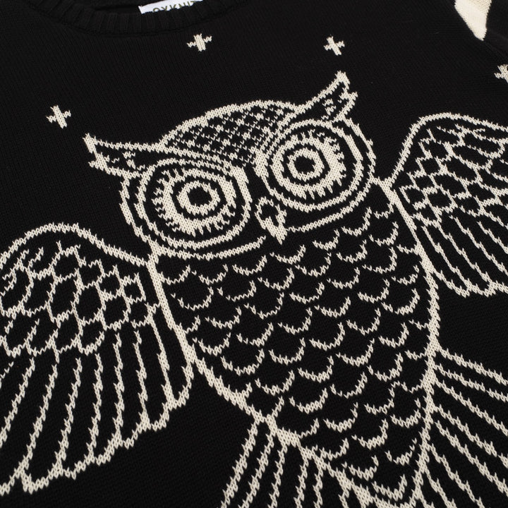 Men's black vintage striped owl jacquard knitwear