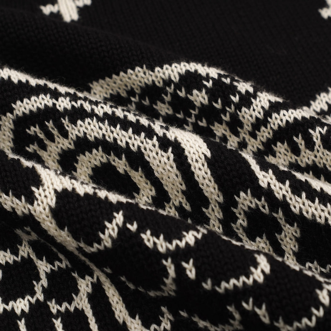 Men's black vintage striped owl jacquard knitwear