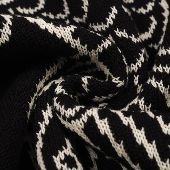 Men's black vintage striped owl jacquard knitwear