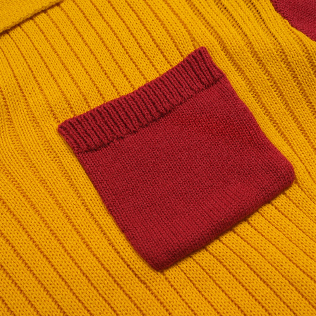 Men's Colour-matched vintage knit pocket V-neck polo