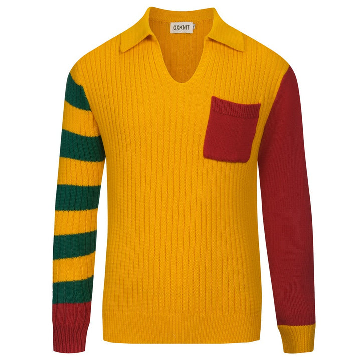 Men's Colour-matched vintage knit pocket V-neck polo