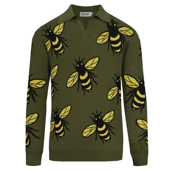 Men's Green Bee vintage V-neck knit polo