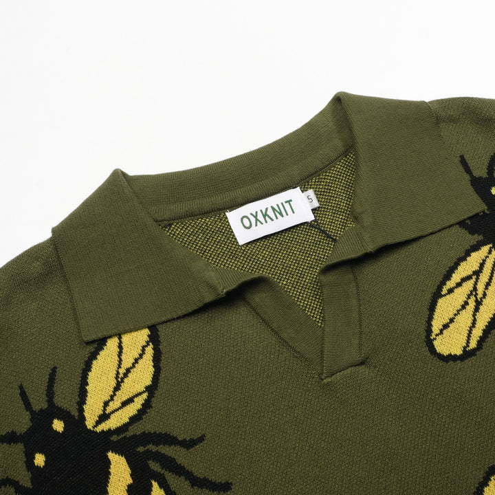 Men's Green Bee vintage V-neck knit polo