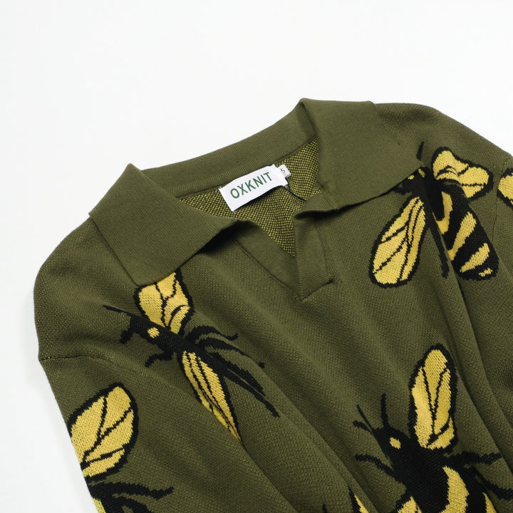 Men's Green Bee vintage V-neck knit polo