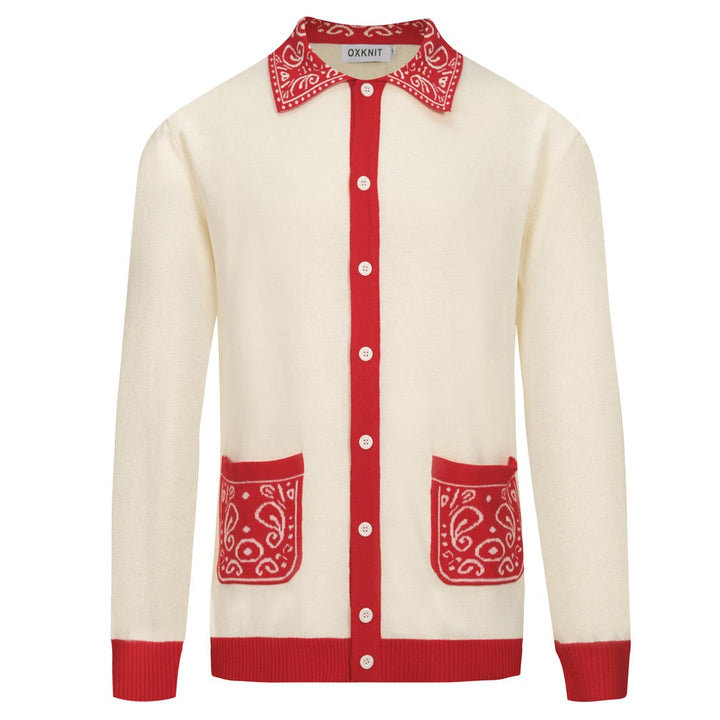 Men's red vintage classic pocket knit cardigan