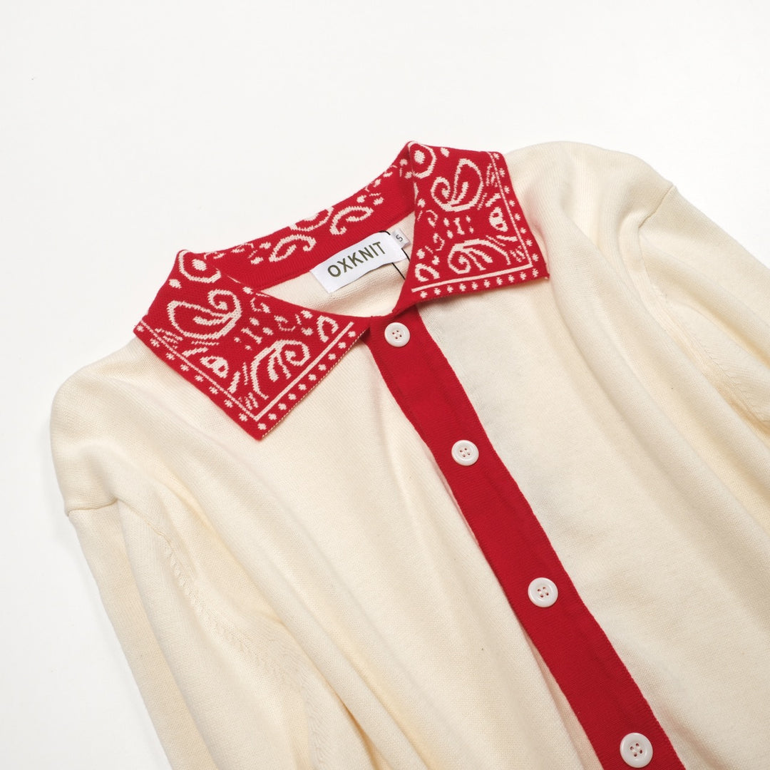 Men's red vintage classic pocket knit cardigan