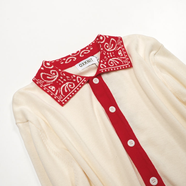 Men's red vintage classic pocket knit cardigan