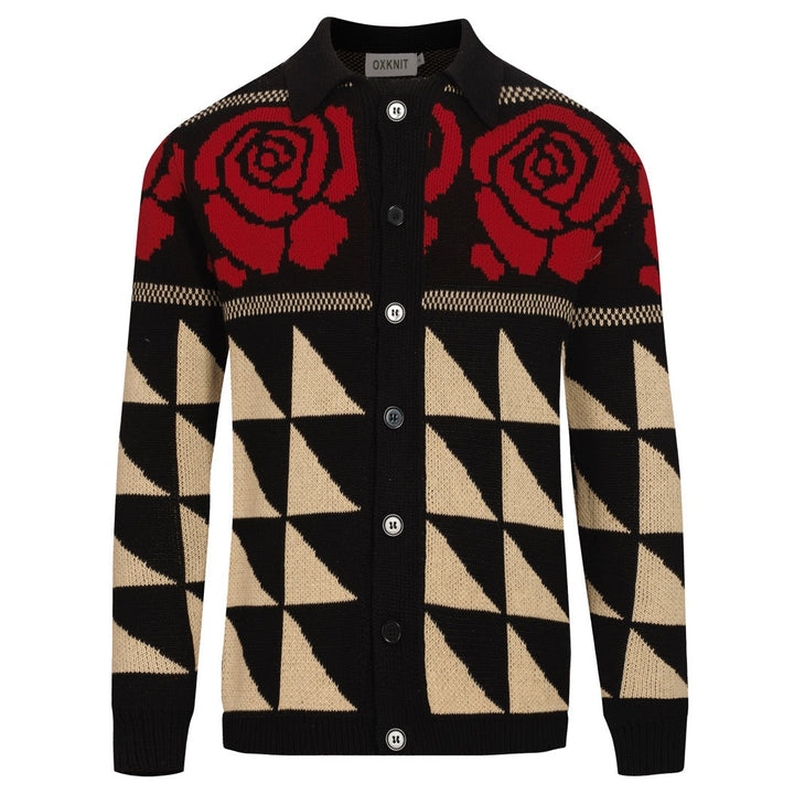 Men's black rose vintage casual knit cardigan