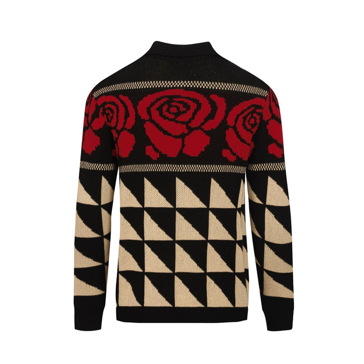 Men's black rose vintage casual knit cardigan