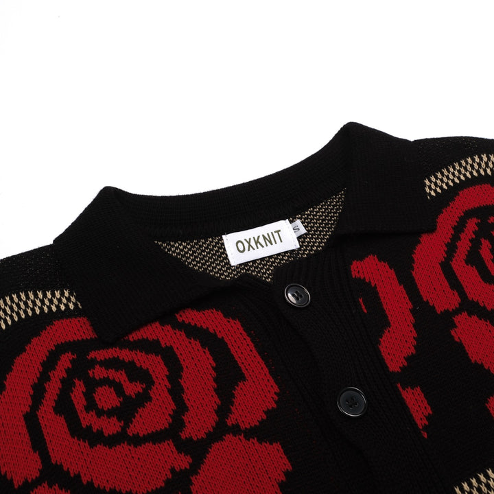 Men's black rose vintage casual knit cardigan