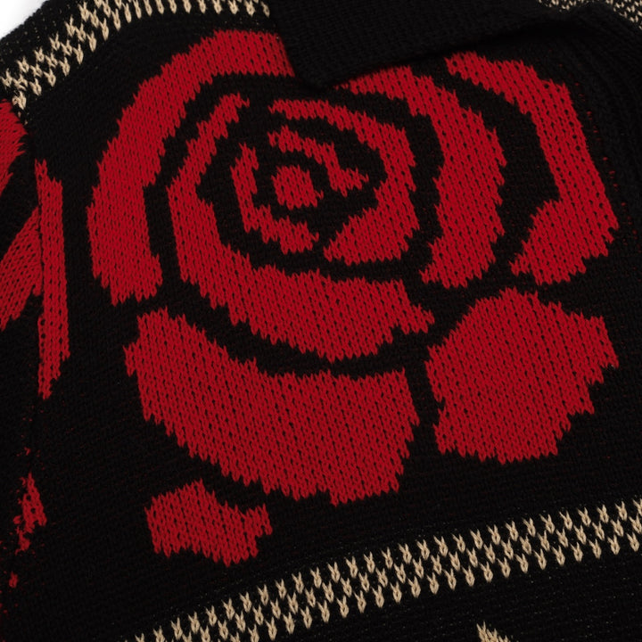 Men's black rose vintage casual knit cardigan