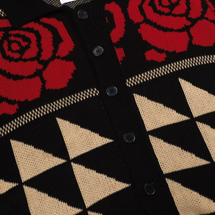 Men's black rose vintage casual knit cardigan