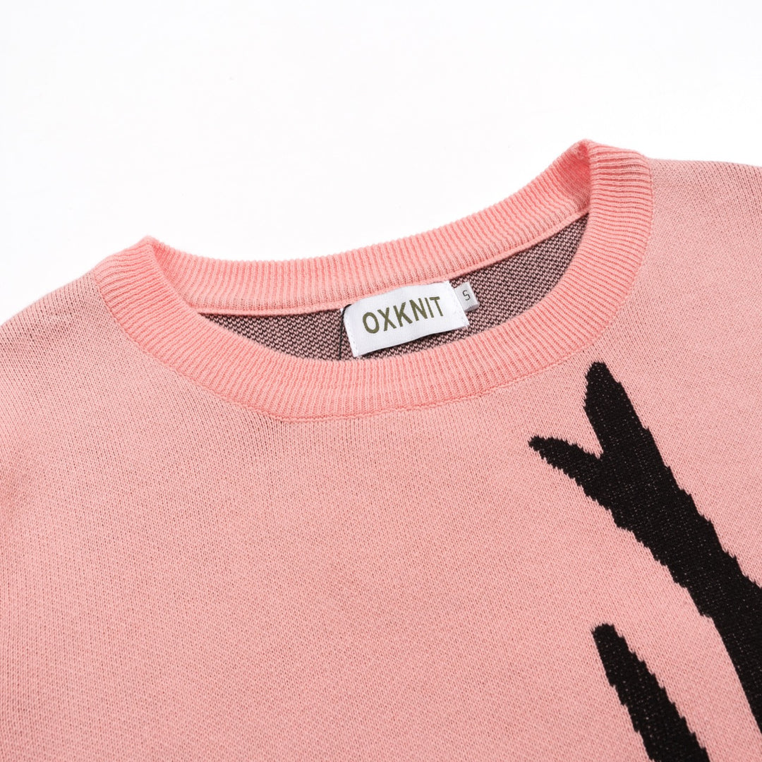 Kvinders Pink Bird Retro Art Fashion rundhalset strik