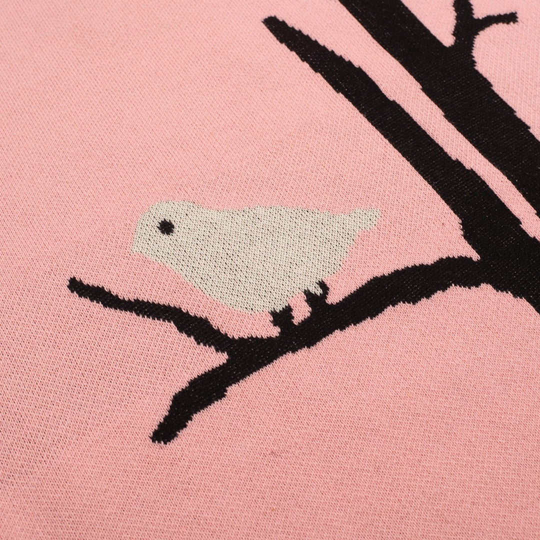 Kvinders Pink Bird Retro Art Fashion rundhalset strik