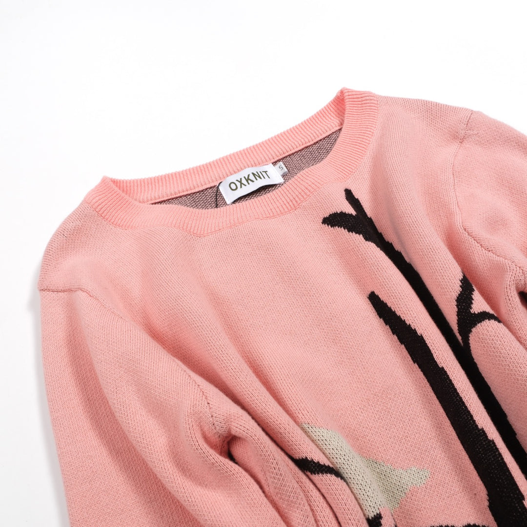 Kvinders Pink Bird Retro Art Fashion rundhalset strik