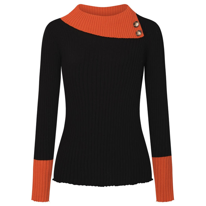 Damen schwarze Retro-Street-Art-Mode Strick-Poloshirt