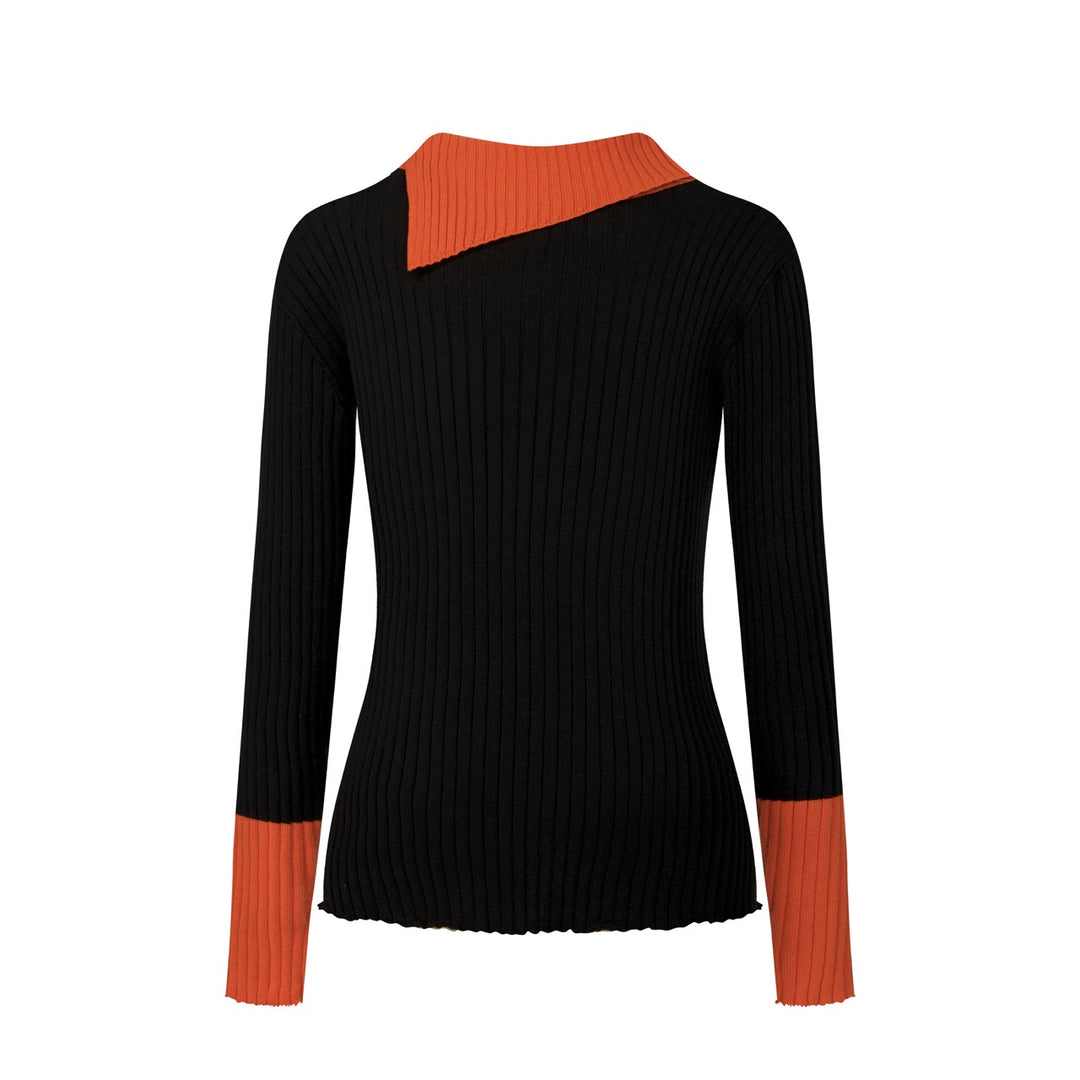 Damen schwarze Retro-Street-Art-Mode Strick-Poloshirt