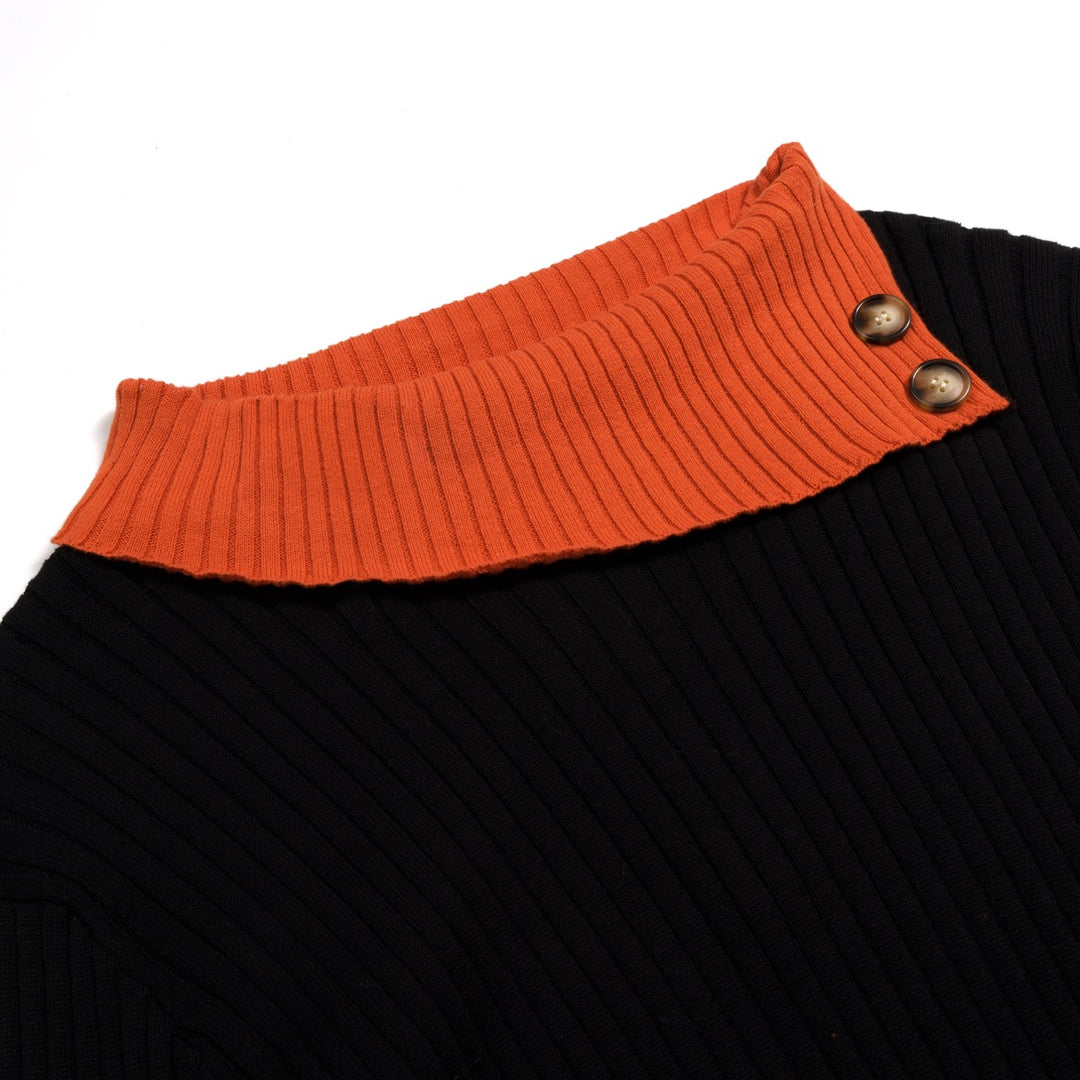 Damen schwarze Retro-Street-Art-Mode Strick-Poloshirt