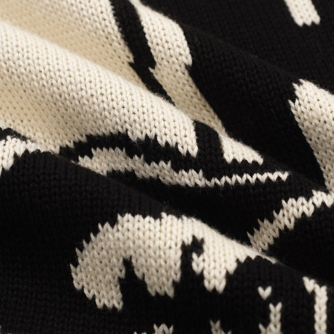 Men's black vintage pattern jacquard knitwear