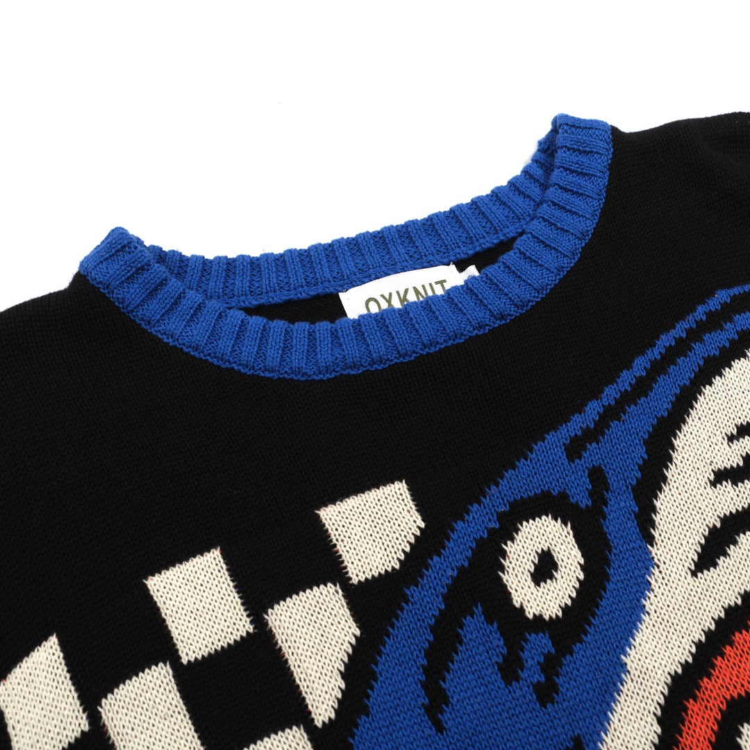 Mens black Shark vintage print jacquard knitwear