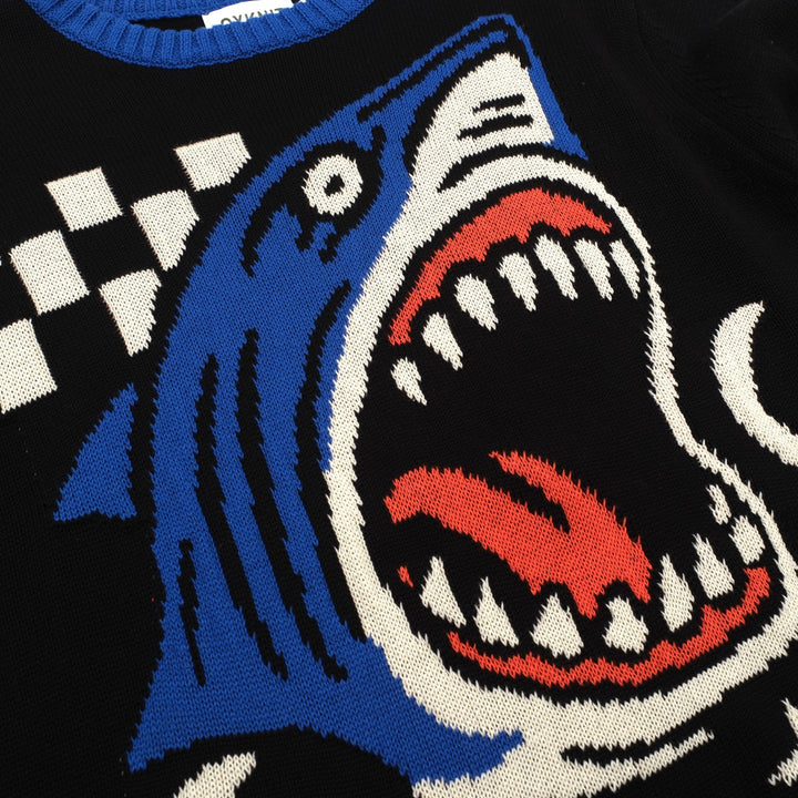 Mens black Shark vintage print jacquard knitwear