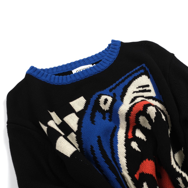 Mens black Shark vintage print jacquard knitwear