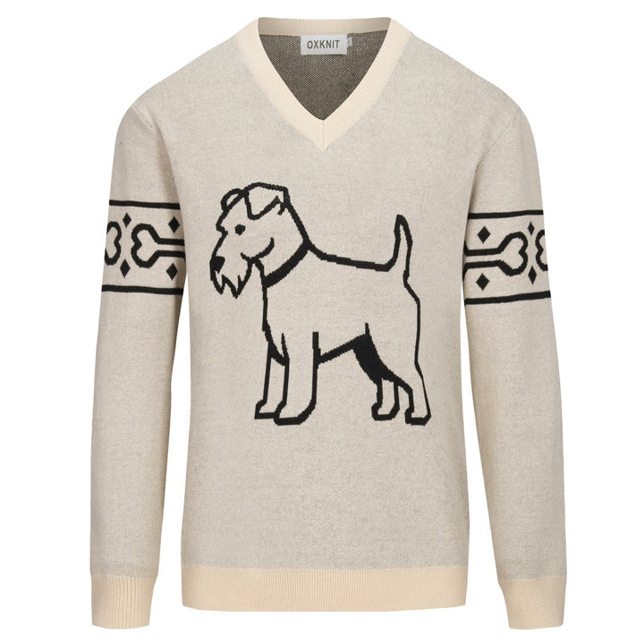 Herre abrikos hvalp design jacquard V-hals strik