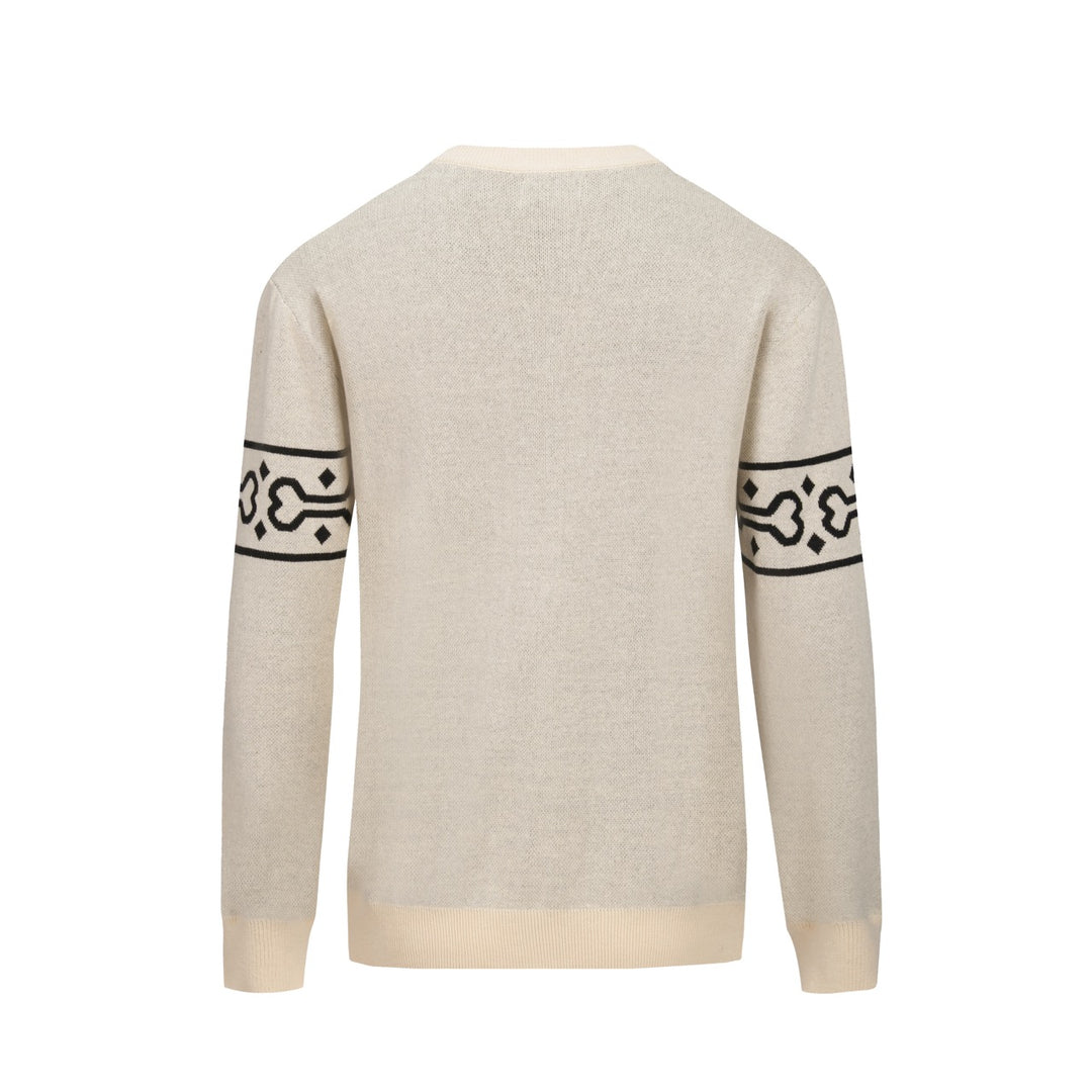 Herre abrikos hvalp design jacquard V-hals strik