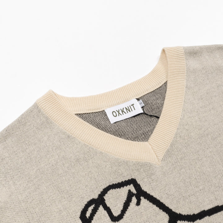 Herre abrikos hvalp design jacquard V-hals strik