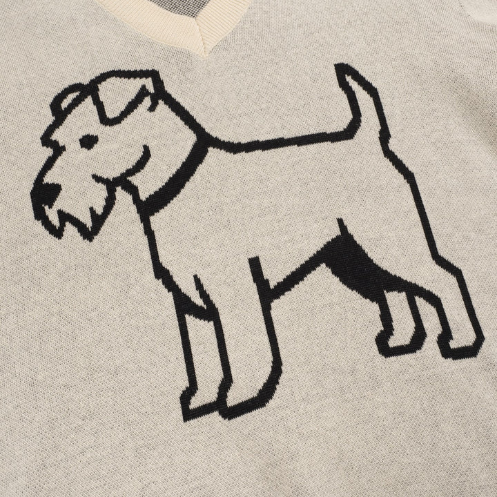 Herre abrikos hvalp design jacquard V-hals strik