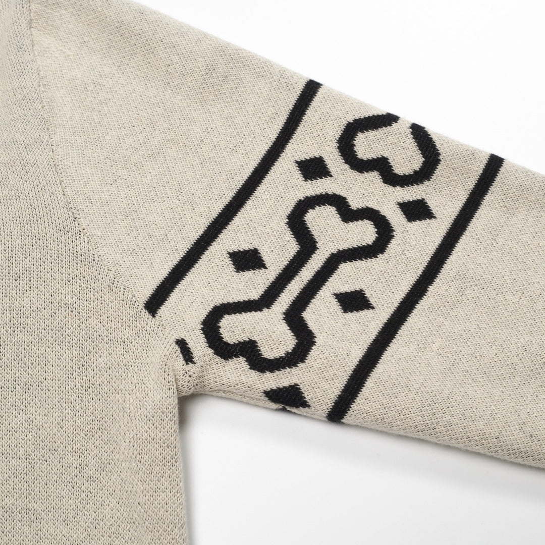 Herre abrikos hvalp design jacquard V-hals strik