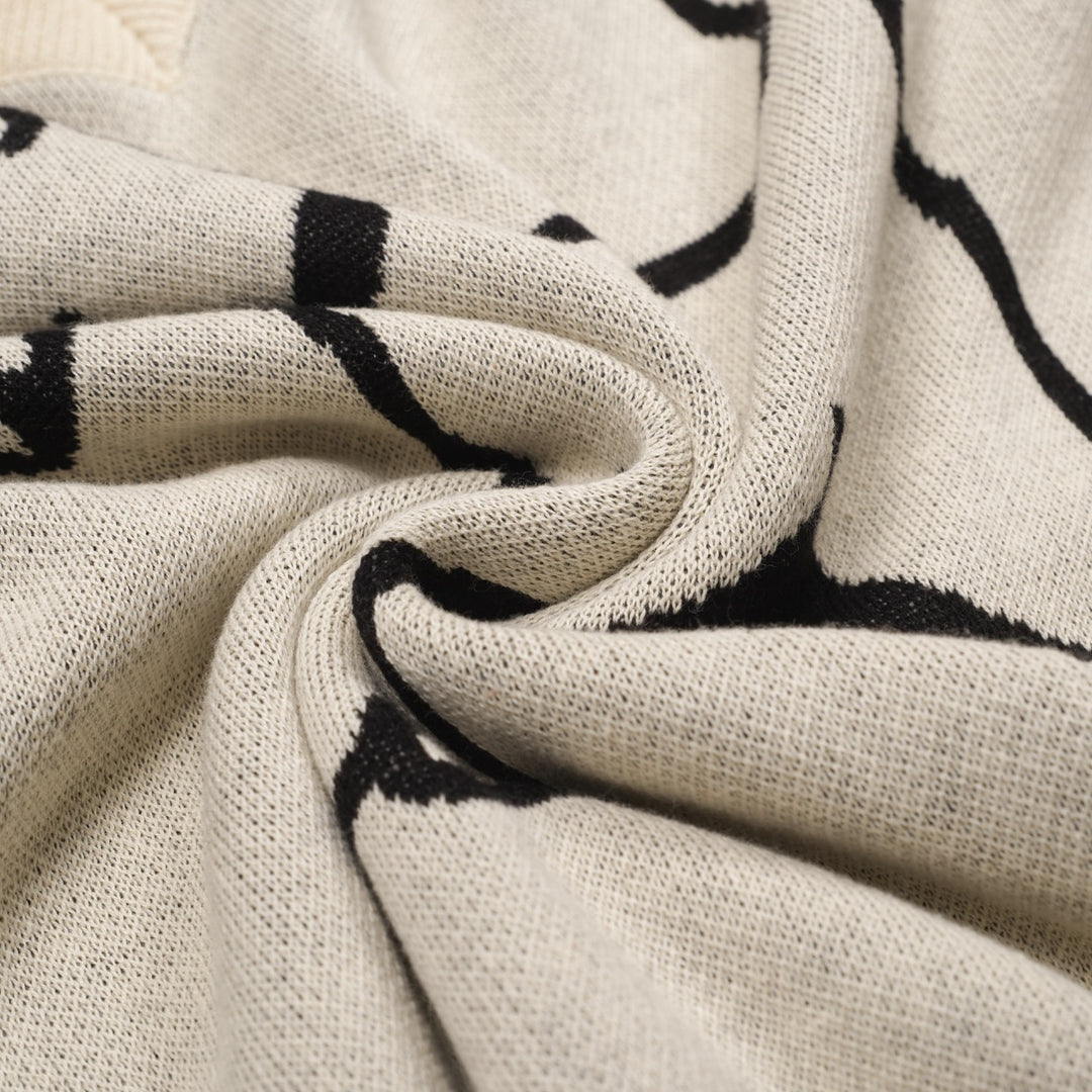 Herre abrikos hvalp design jacquard V-hals strik