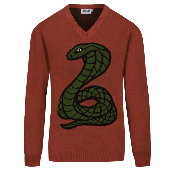 Maglieria uomo scollo a V jacquard serpente arancione