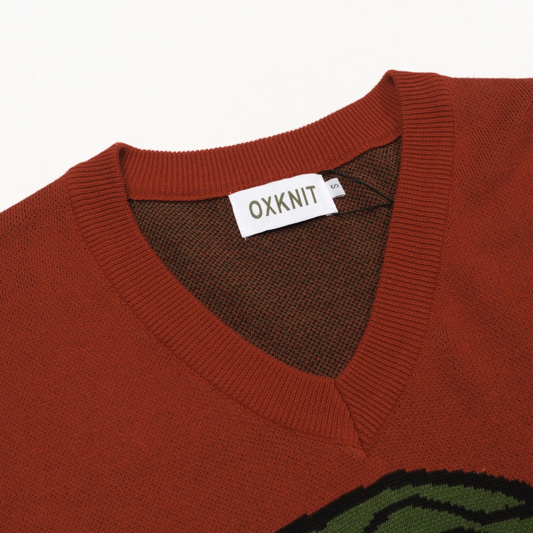 Maglieria uomo scollo a V jacquard serpente arancione