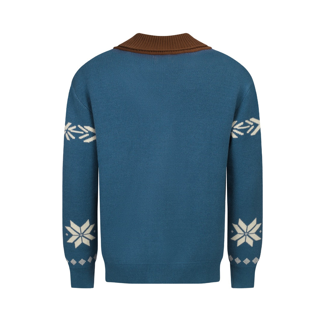 Men's blue vintage animal jacquard sweater cardigan