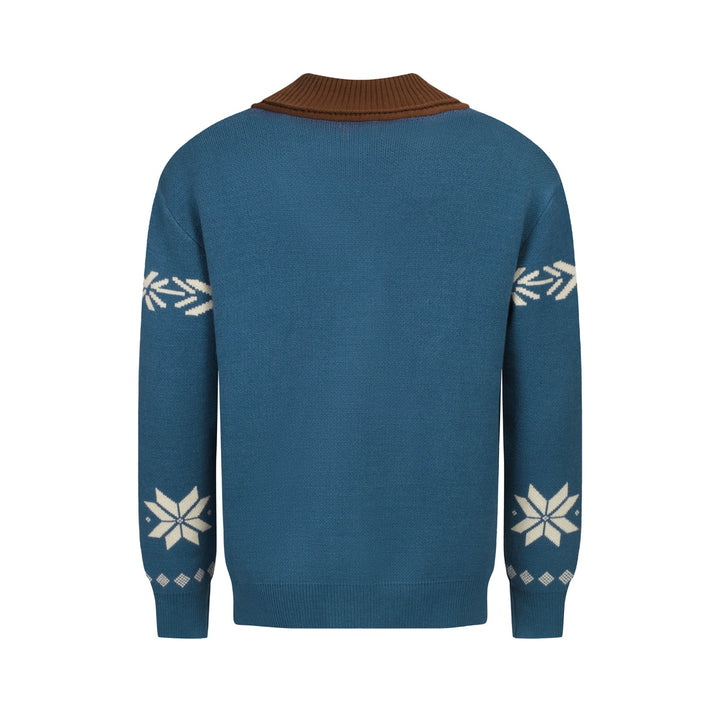 Men's blue vintage animal jacquard sweater cardigan